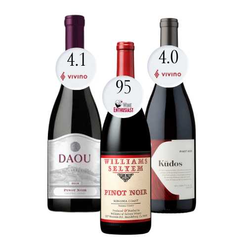 trio-pinot-noir-williams-selyem-sonoma-coast-daou-santa-barbara-kudos-willamette-valley